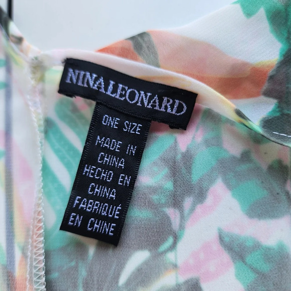 Nina Leonard Top Womens Open Front Sheer Tropical Floral Green Blouse Cover OS - Picture 6 of 10